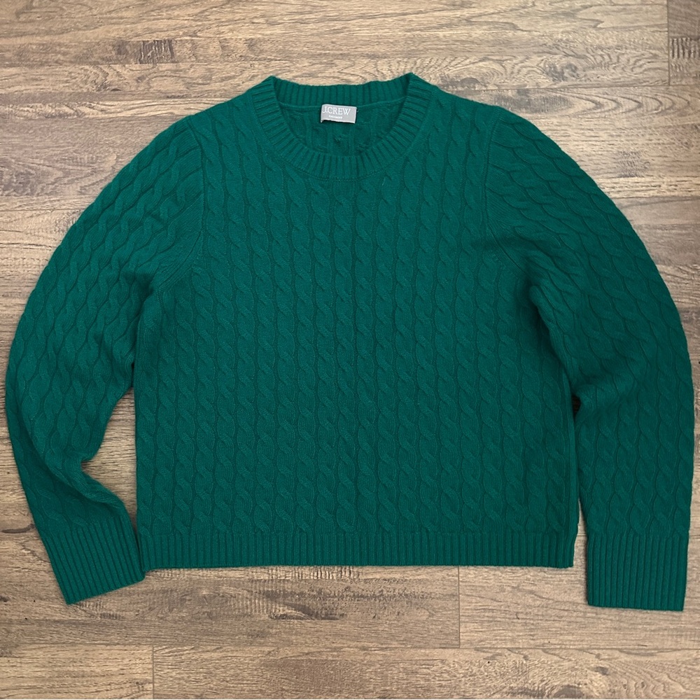 NWOT$218 J. Crew 💯 Cashmere cable-knit crewneck sweater L, XL In Jungle Green - Picture 5 of 7